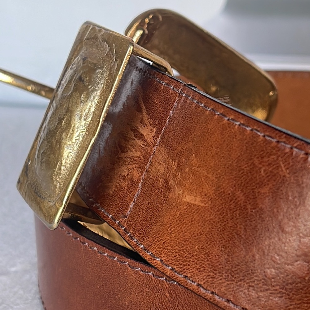 Paulith 1160 Brown Leather Vintage Belt with Gold Accents - Picture 11 of 16